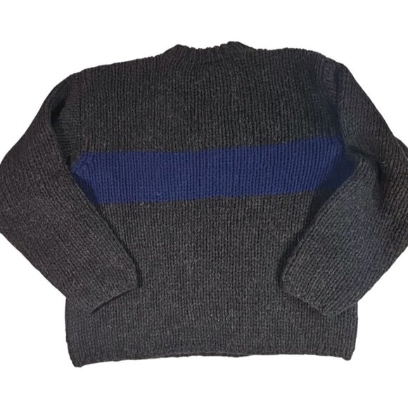 VTG J.CREW Mens 90's Grey Blue Stripe Wool Hand Knit Chunky Sweater - Size Large - Picture 5 of 6